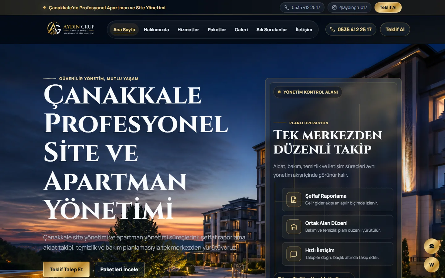Aydın Grup web sitesi, masaüstü görünümü