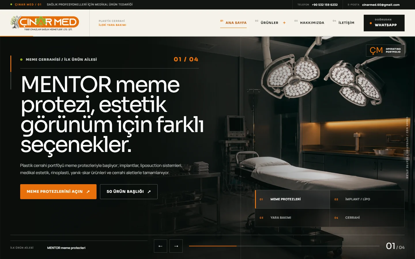 Çınar Med web sitesi, masaüstü görünümü