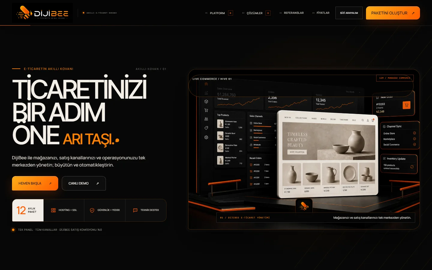 Dijibee web sitesi, masaüstü görünümü