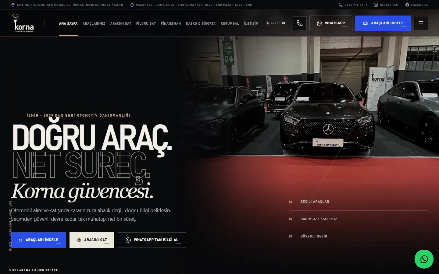 Korna web sitesi, masaüstü görünümü