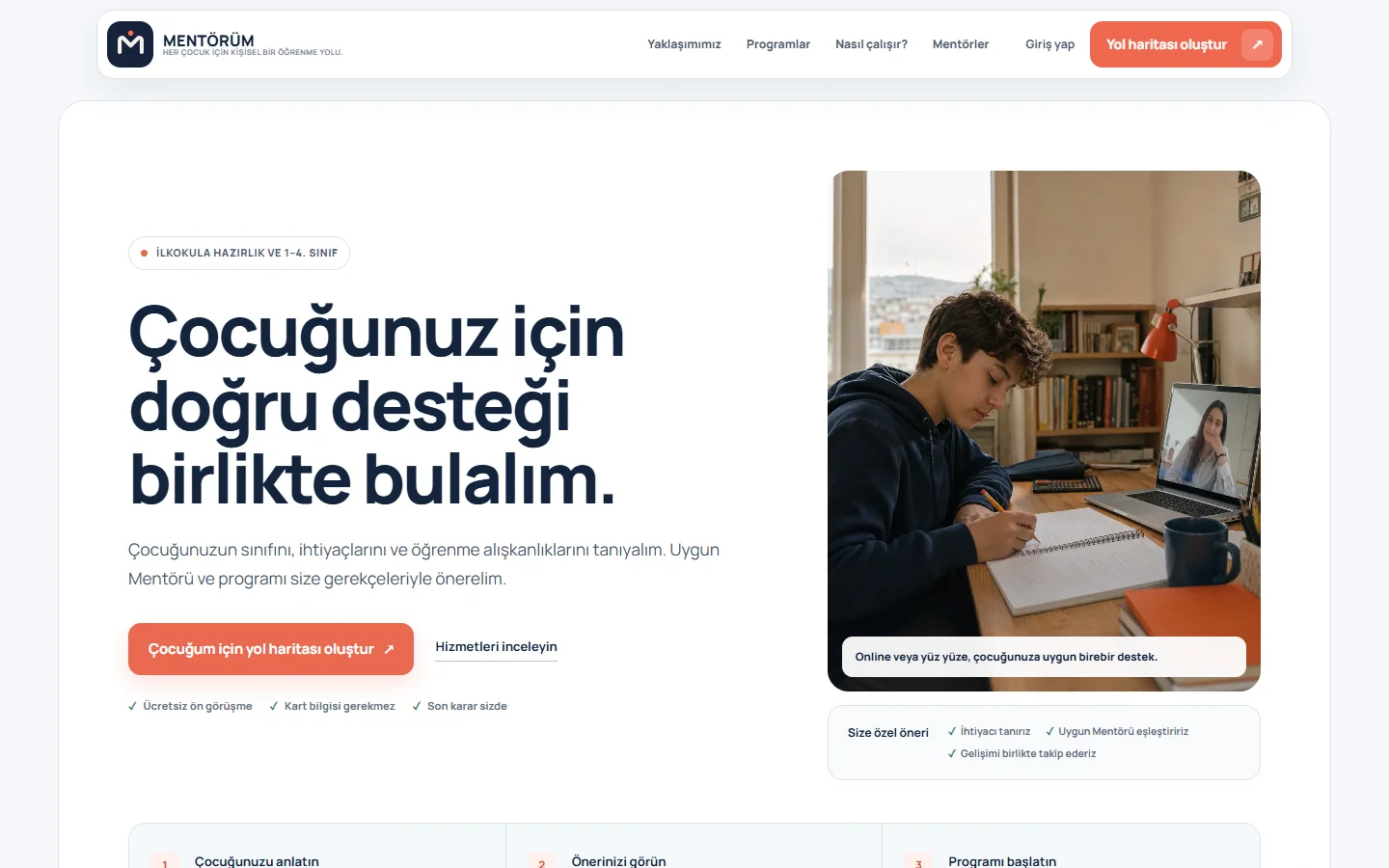 Mentorum web sitesi, masaüstü görünümü