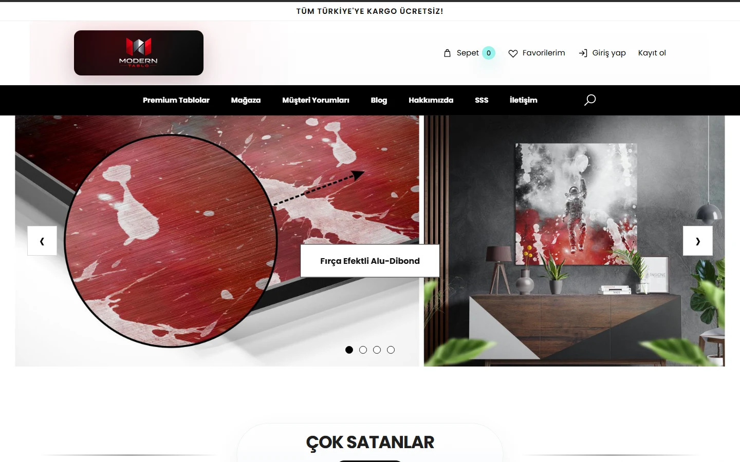 Modern Art web sitesi, masaüstü görünümü
