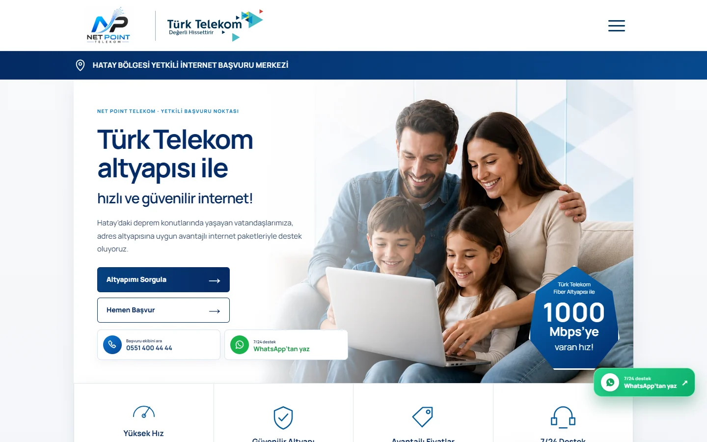 Netpoint Fiber web sitesi, masaüstü görünümü