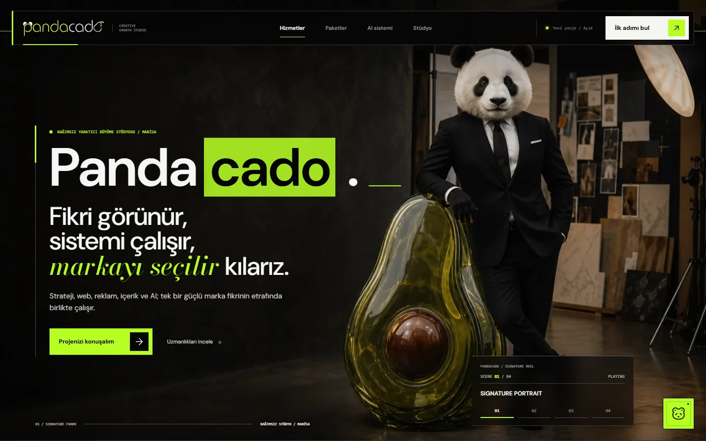 Pandacado web sitesi, masaüstü görünümü