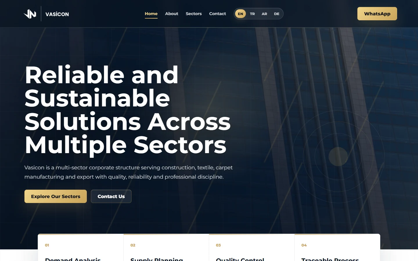 Vasicon web sitesi, masaüstü görünümü